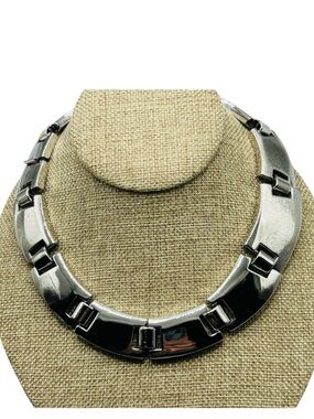 Vintage Les Bernard Vo Modernist Silver Tone Collar Necklace